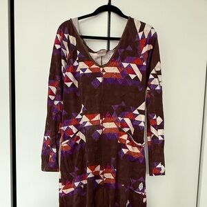 FP MOVEMENT Hot Shot Long-Sleeve Onesie / Brown & Purple Quilt Pattern / Size S💜